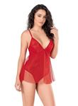Kırmızı Jakarlı Bodysuit Gecelik
