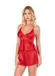 Kırmızı Saten Babydoll Şort Takımı