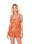 Oranj Saten Babydoll Şort Takımı