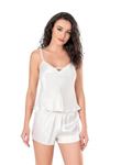 Ekru Saten Babydoll Şort Takımı