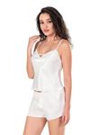 Ekru Saten Babydoll Şort Takımı