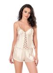Fildişi Saten Babydoll Şort Takımı