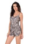 Leopar Saten Babydoll Şort Takımı