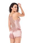 Koyu Pudra Saten Babydoll Şort Takımı