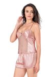 Koyu Pudra Saten Babydoll Şort Takımı