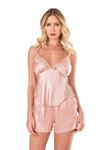 Koyu Pudra Saten Babydoll Şort Takımı