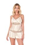 Fildişi Saten Babydoll Şort Takımı