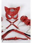 Kırmızı İçi Tüylü Maske,Kol,Bacak,Ağız Topu,Kırbaç,Tasma Harness Set