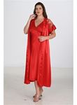 2li Kırmızı Sabahlık Takımı Bigsize 6226