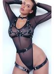Fantezi Sütyen Külot Kelepçeli Siyah Harness Set