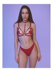 Fantezi Kırmızı Harness Sütyen Kumaş Külot Takımı