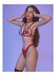 Fantezi Kırmızı Harness Sütyen Kumaş Külot Takımı