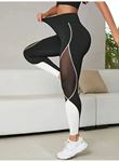 Kadın Yüksek Bel Yanlardan Tül Detaylı çift Renkli Spor Dalgıç Tayt
