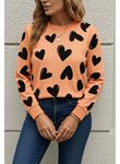 Kadın Uzun Kollu Bisiklet Yaka Kalp Desenli Iki Iplik Bluz
