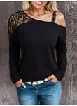 Kadın Tek Omuzu Açık Askılı Dantelli Viskon Bluz