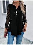 Kadın Uzun Kollu Yakadan Düğmeli Kolları Tül Detaylı Viskon Bluz