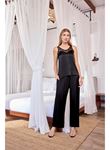 Viskon Dantelli ve Dekolteli Saten Pijama Takımı