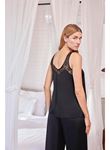 Viskon Dantelli ve Dekolteli Saten Pijama Takımı