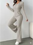 Kadın Uzun Kollu Kapşonlu önden Fermuarlı Kaşkorse Bluz Ve Pantolon Ikili Takım