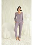 Yakası Kolu ve Omzu Dantelli Boydan Düğmeli Pijama Takımı