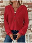 Kadın Uzun Kollu Kapşonlu önü Düğmeli Ve Bağcıklı Waffle Bluz