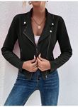 Kadın Uzun Kollu Yakalı önden Fermuarlı Kısa Süet Ceket