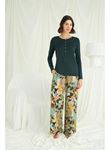 Çiçek ve Yaprak Desenli Pijama Takımı