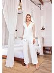 Dantelli ve Tüllü Uzun Kollu Önü Düğmeli Saten Pijama Takımı
