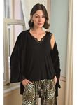 Çiçek Yaprak ve Etnik Desenli Dantelli 3'lü Pijama Takımı