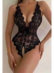 Siyah Özel Bölgesi Açık Fiyonklu Dantel Fantezi Body