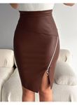Kadın Fermuarlı Deri Kumaş Mini Etek