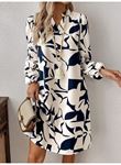 Kadın Uzun Kollu V Yakalı Desenli Modal Mini Elbise