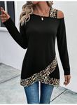 Kadın Tek O Uzdan Açık Askılı Uzun Kollu Leopar Detaylı Viskon Bluz
