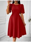 Kadın Kısa Balon Kollu Bisiklet Yaka Kiloş Janjan Krep Elbise
