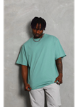 Unisex Oversize Düz Bisiklet Yaka T-Shirt - Mint Yeşili