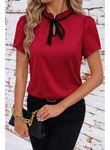 Kadın Kısa Kollu Yakası Fırfırlı Bağcıklı Janjan Krep Bluz