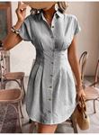 Kadın Kısa Kollu Yakalı önden Düğmeli Kısa Trikoton Elbise