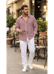 Erkek Dikey Çizgili Yarım Oversize Gömlek