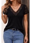 Kadın Kısa Kollu V Yakalı Dantelli Viskon Bluz
