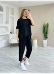Kadın Kısa Kollu Bisiklet Yaka Viskon Iki Iplik Bluz Ve Pantolon Ikili Takım