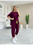 Kadın Kısa Kollu Bisiklet Yaka Viskon Iki Iplik Bluz Ve Pantolon Ikili Takım