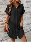 Kadın Kısa Kollu Yakalı önden Düğmeli Bürümcük Kısa Elbise