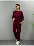 Kadın Uzun Kollu Bisiklet Yaka Viskon Iki Iplik Bluz Ve Pantolon Ikili Takım
