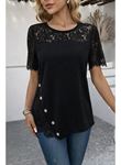 Kadın Kısa Kollu Dantel Detaylı Yandan Düğmeli Waffle Bluz