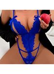 Fiyonklu Dantelli Saks Fantezi Body