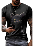 Erkek Bisiklet Yaka Kedi Baskılı Süprem T-shirt