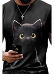 Erkek Bisiklet Yaka Kedi Baskılı Süprem T-shirt