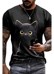 Erkek Bisiklet Yaka Kedi Baskılı Süprem T-shirt