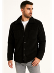 Erkek Pelüş Polar Hırka Gömlek – Yakalı, İlik Düğmeli, Göğüs Cepli, Yumuşak Dokulu Kışlık Regular Fit Rahat Günlük Model - Siyah