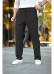 Erkek Cizgili Dokuma Krep Jogger Buggy Pantalon Rahat Kalıp - Siyah